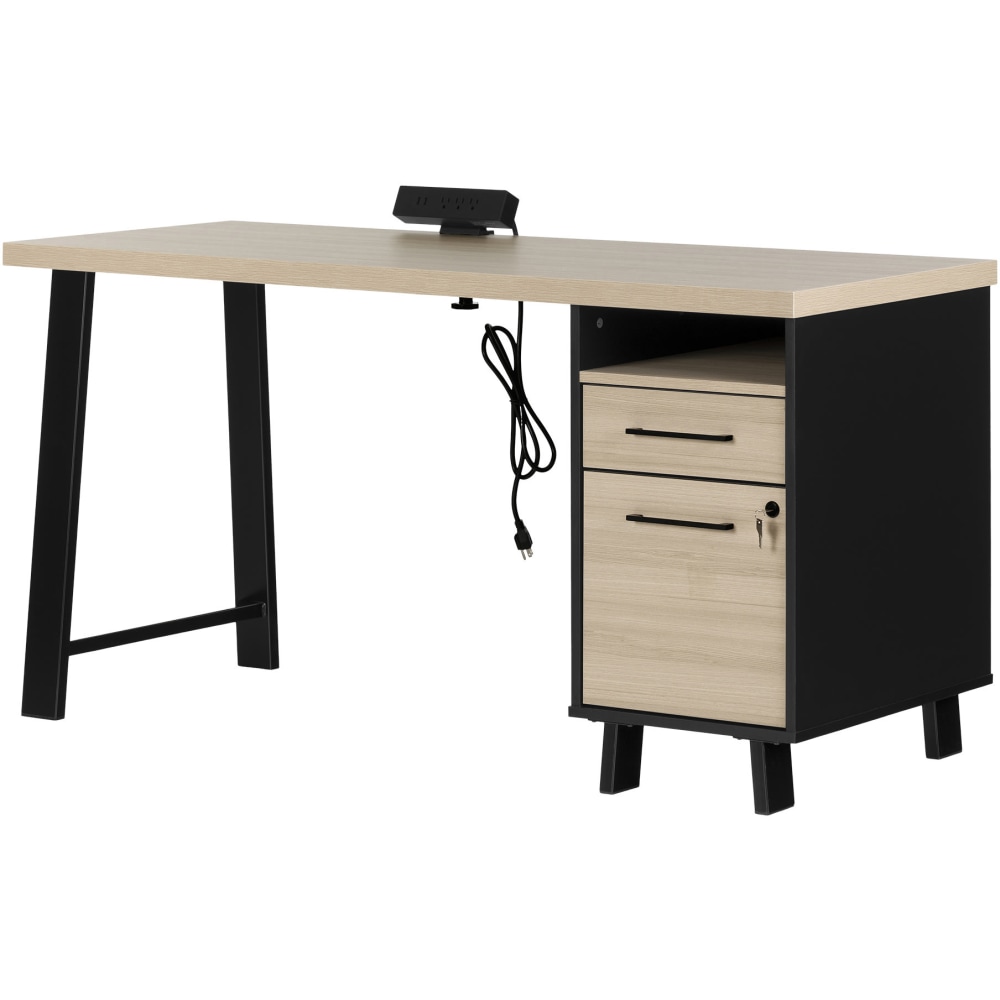 South Shore Kozack 60inW Computer Desk, Soft Elm/Matte Black MPN:13450