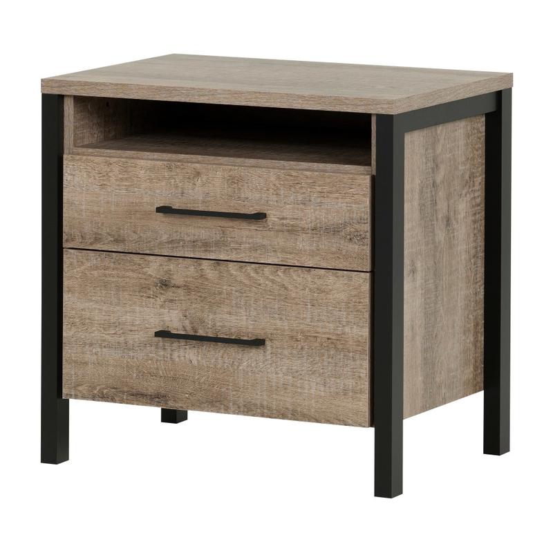 South Shore Munich 2-Drawer Nightstand, 22-3/4inH x 21-3/4inW x 17inD, Weathered Oak/Matte Black MPN:10493
