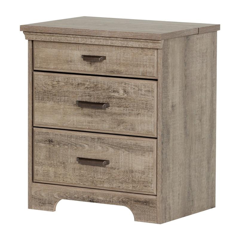 South Shore Versa Nightstand With Charging Station, 27-3/4inH x 23inW x 17-1/2inD, Weathered Oak MPN:10555