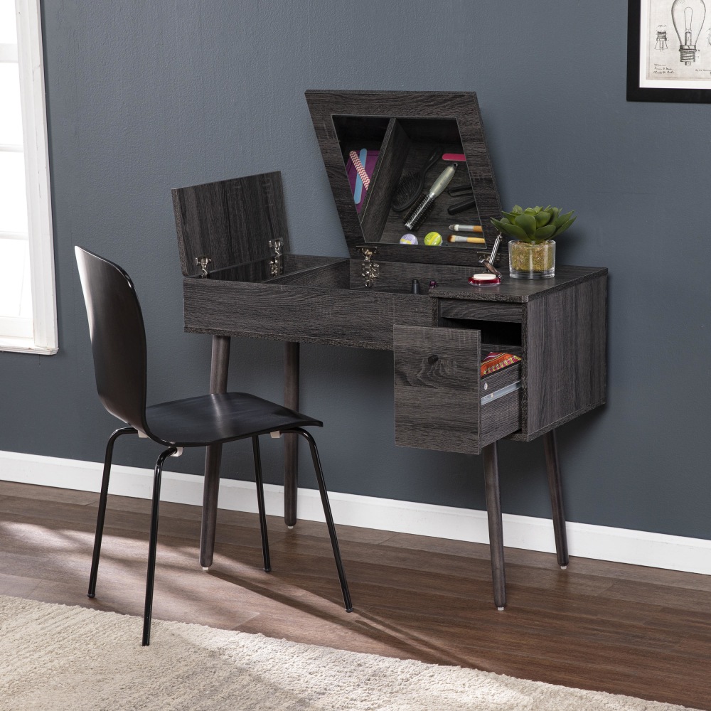 SEI Harzen Storage Vanity Desk with Mirror, 29-3/4inH x 35-3/4in W x 19inD, Natural MPN:HZ1152644