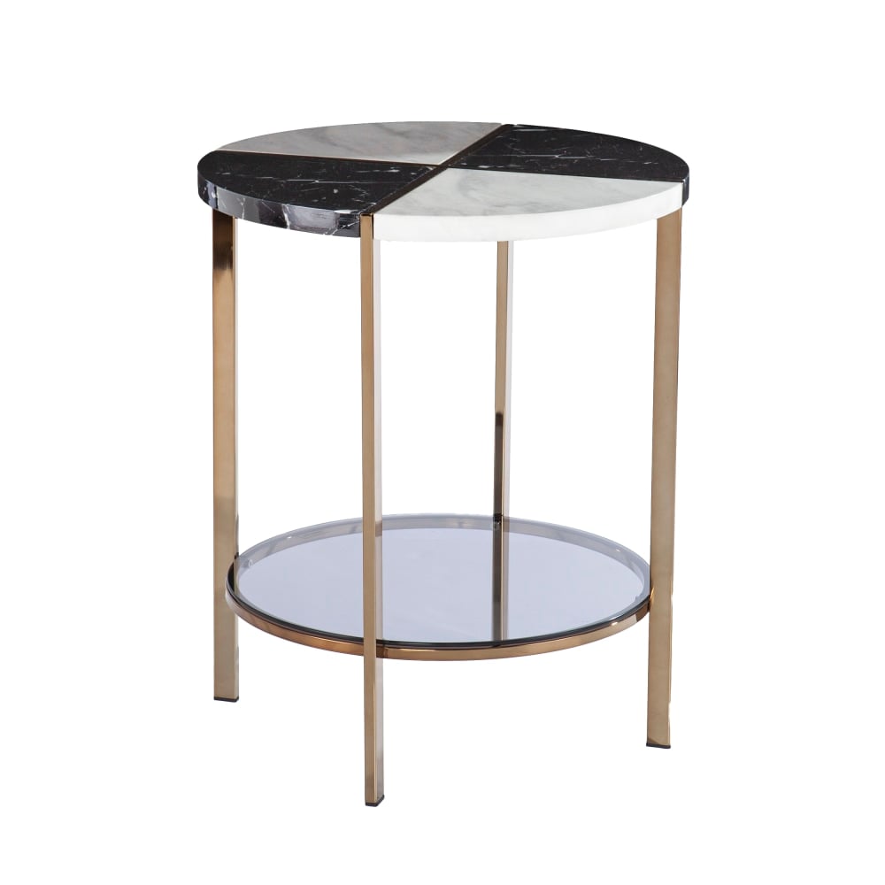SEI Cortinada Round Faux Marble End Table, 24inH x 20-1/4inW x 20-1/4inD, Black/White/Gold MPN:CK1114702