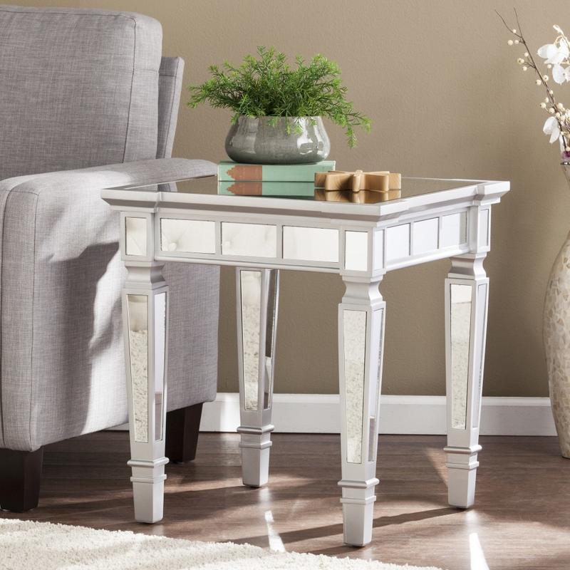 SEI Furniture Glenview Glam Mirrored End Table, Square, Matte Silver MPN:CK3632