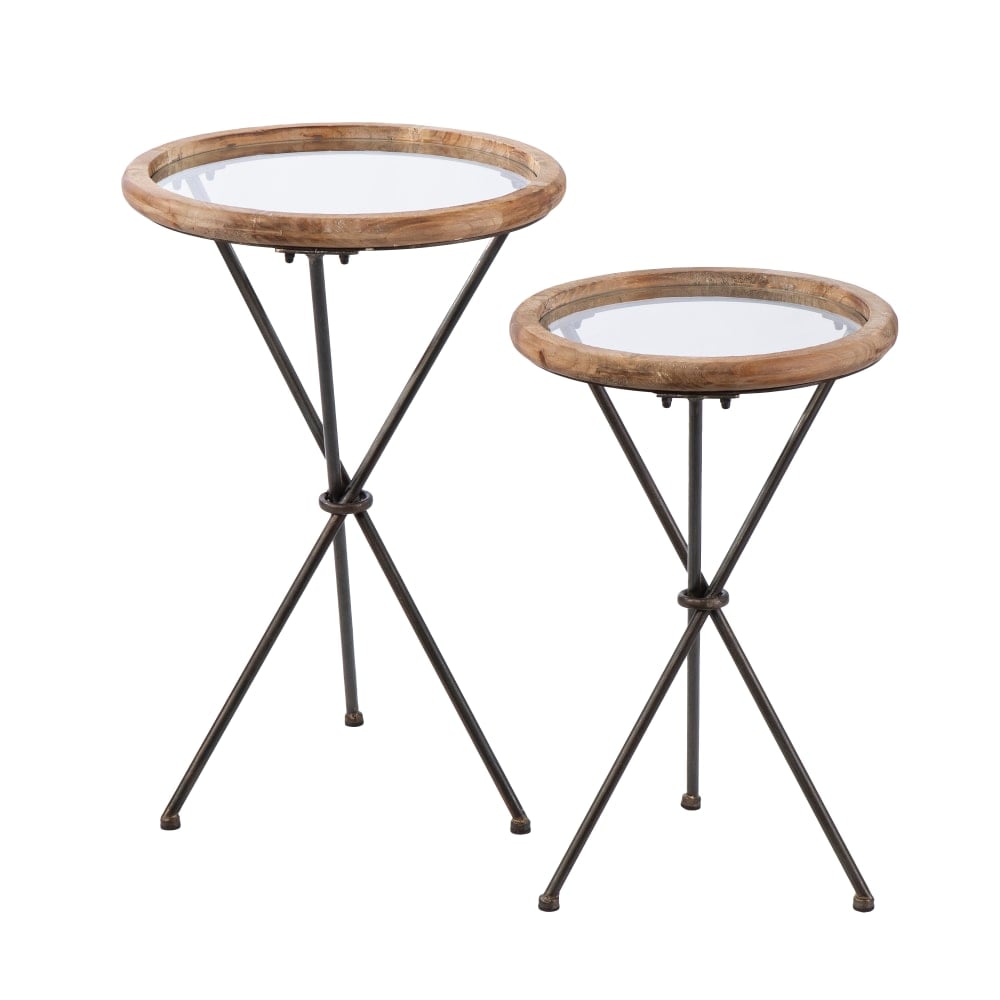 SEI Crellon Glass-Top Accent Tables, Natural/Black, Set Of 2 Tables MPN:OC1159904
