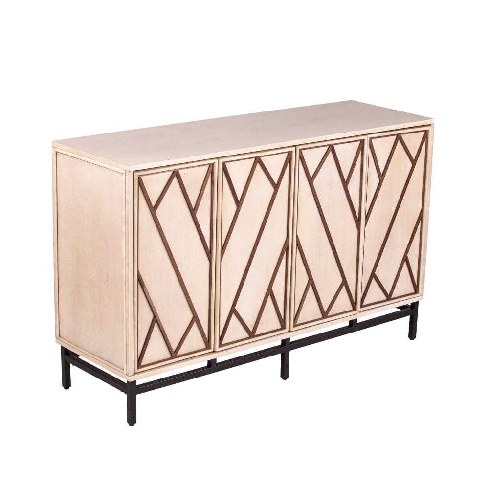 SEI Furniture Bremling Art Deco Storage Buffet Cabinet, 30inH x 47inW x 15inD, Antique Cream/Black MPN:HZ1078805
