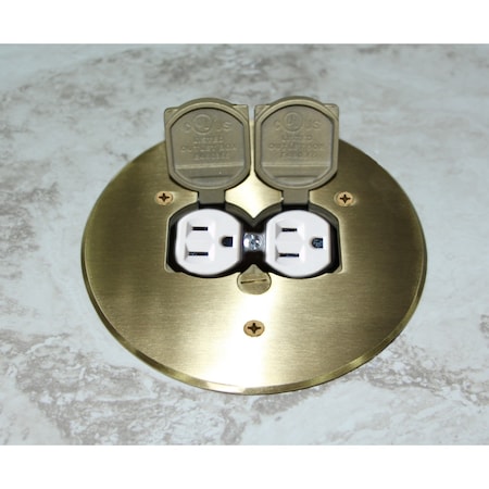 Box Cover, Floor Box Type, Brass, Duplex Receptacle Cover Type MPN:FBCVR-BR-FC