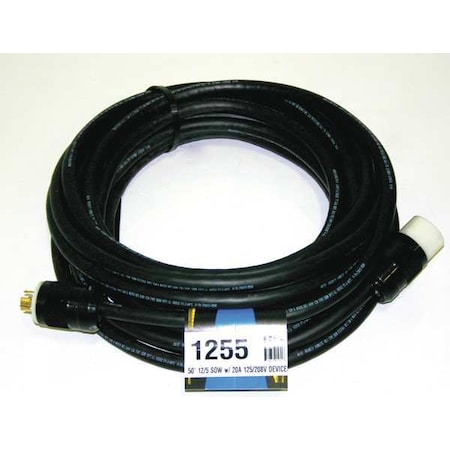 ExtensionCord, 50ft, Black, 12AWG, Round MPN:1255