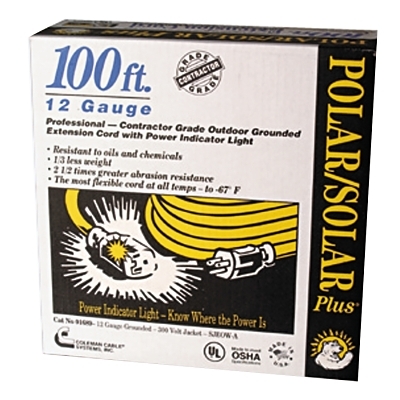 100' Yel Polar/Solar Plus EXT. Cord 12/3 Sjeow- MPN:1689SW0002