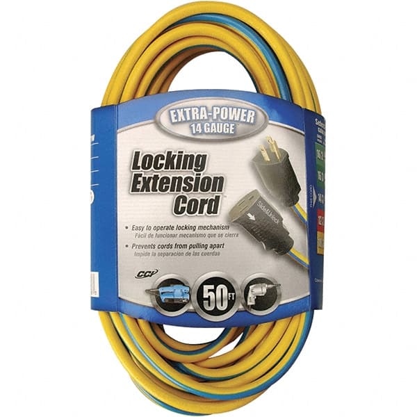 50', 14/3 Gauge/Conductors, Blue & Yellow Locking Extension Cord MPN:24388826