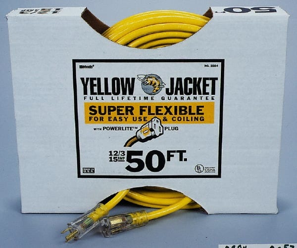 50', 12/3 Gauge/Conductors, Yellow Outdoor Extension Cord MPN:2884