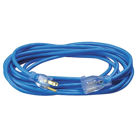 SJTW Extension Cord, 16 AWG, Outdoor, 16/3, 1 Outlets, 5-15R, Blue, PVC, 5-15P, 25 ft MPN:2367SW8806