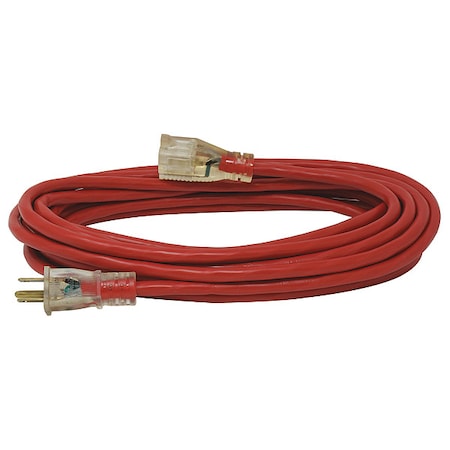SJTW Extension Cord, 14 AWG, Outdoor, 14/3, 1 Outlets, 5-15R, Red, PVC, 5-15P, 25 ft MPN:2487SW8804