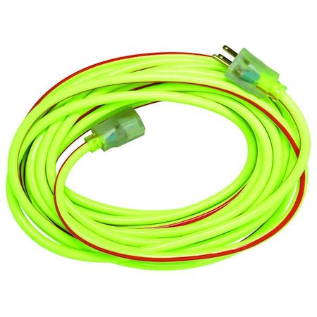 Extension Cord, 12 AWG, 50 ft, 3 Conductors, SJTW, 125V AC, NEMA 5-15, PVC Jacket, Lime Green/Red MPN:2548SW0054