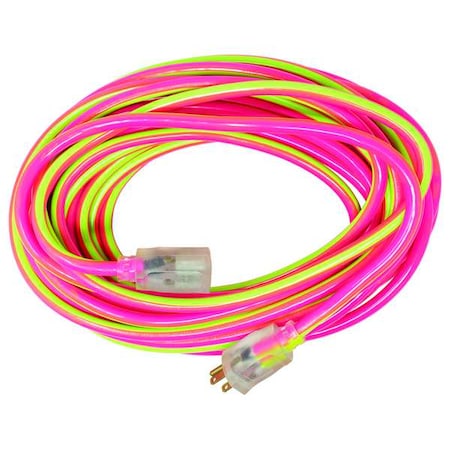 SJTW Extension Cord, 12 AWG, Outdoor, 12/3, 1 Outlets, 5-15R, Pink/Green, PVC, 5-15P, 50 ft MPN:2548SW0077