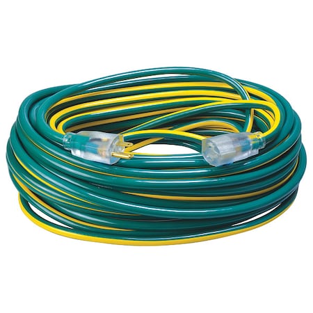 SJTW Extension Cord, 12 AWG, Outdoor, 12/3, 1 Outlets, 5-15R, Green/Yellow, PVC, 5-15P, 100 ft MPN:2549SW0052