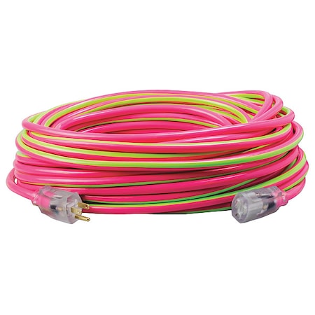 SJTW Extension Cord, 12 AWG, Outdoor, 12/3, 1 Outlets, 5-15R, Pink/Green, PVC, 5-15P, 100 ft MPN:2549SW0077