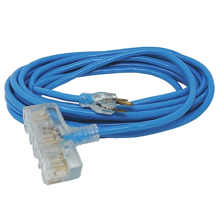 SJTW Extension Cord, 14 AWG, Outdoor, 14/3, 3 Outlets, 5-15R, Blue, PVC, 5-15P, 50 ft MPN:32688806