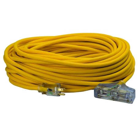 SJEOW Extension Cord, 12 AWG, Outdoor, 12/3, 3 Outlets, 5-15R, Yellow, TPE, 5-15P, 100 ft MPN:3489SW0002