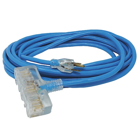 SJTW Extension Cord, 12 AWG, Outdoor, 12/3, 3 Outlets, 5-15R, Blue, PVC, 5-15P, 50 ft MPN:41688806