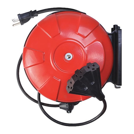 Cord Reel, 14 AWG, Red Reel Color, 30 ft Length, 3 Outlets MPN:48006SW