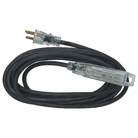 SJOW Extension Cord, 14 AWG, Outdoor, 14/3, 3 Outlets, 5-15R, Black, TPE, 5-15P, 15 ft MPN:54533501