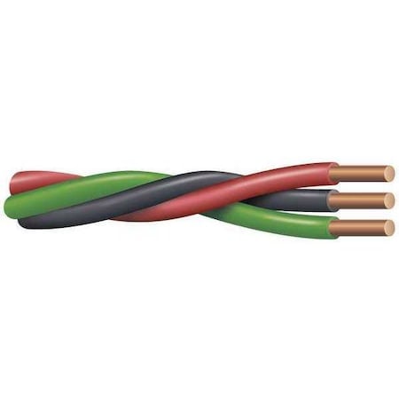 Portable Cord, THW, 12 AWG, 2 with Insulated CU Ground C, Black, PVC, Solid, 600V, 500 ft MPN:55163502