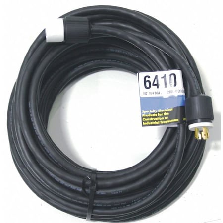 SOW Extension Cord, 10 AWG, Outdoor, 10/4, 1 Outlets, L14-30R, Black, Rubber, L14-30P, 100 ft MPN:6410