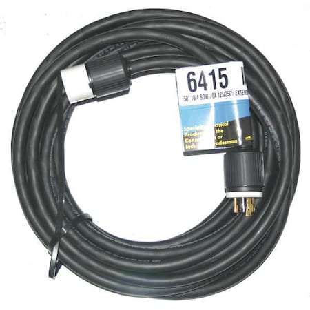 SOW Extension Cord, 10 AWG, Outdoor, 10/4, 1 Outlets, L14-30R, Black, Rubber, L14-30P, 50 ft MPN:6415
