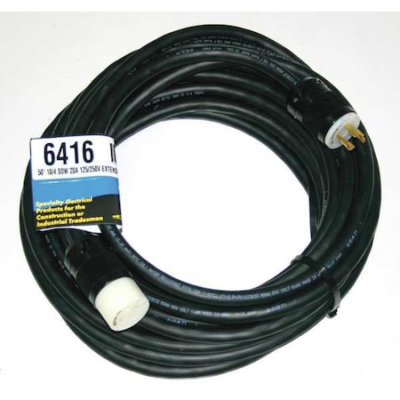 SOW Extension Cord, 10 AWG, Outdoor, 10/4, 1 Outlets, L14-20R, Black, Rubber, L14-20P, 50 ft MPN:6416