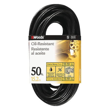 SJTOW Extension Cord, 12 AWG, Outdoor, 12/3, 1 Outlets, 5-15R, Black, PVC, 5-15P, 50 ft MPN:64816901