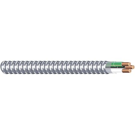 Metal Clad Building Cable, MC, 14 AWG, 2C with Ground C, Silver, Aluminum, Solid, 600V AC, 50 ft MPN:68579252