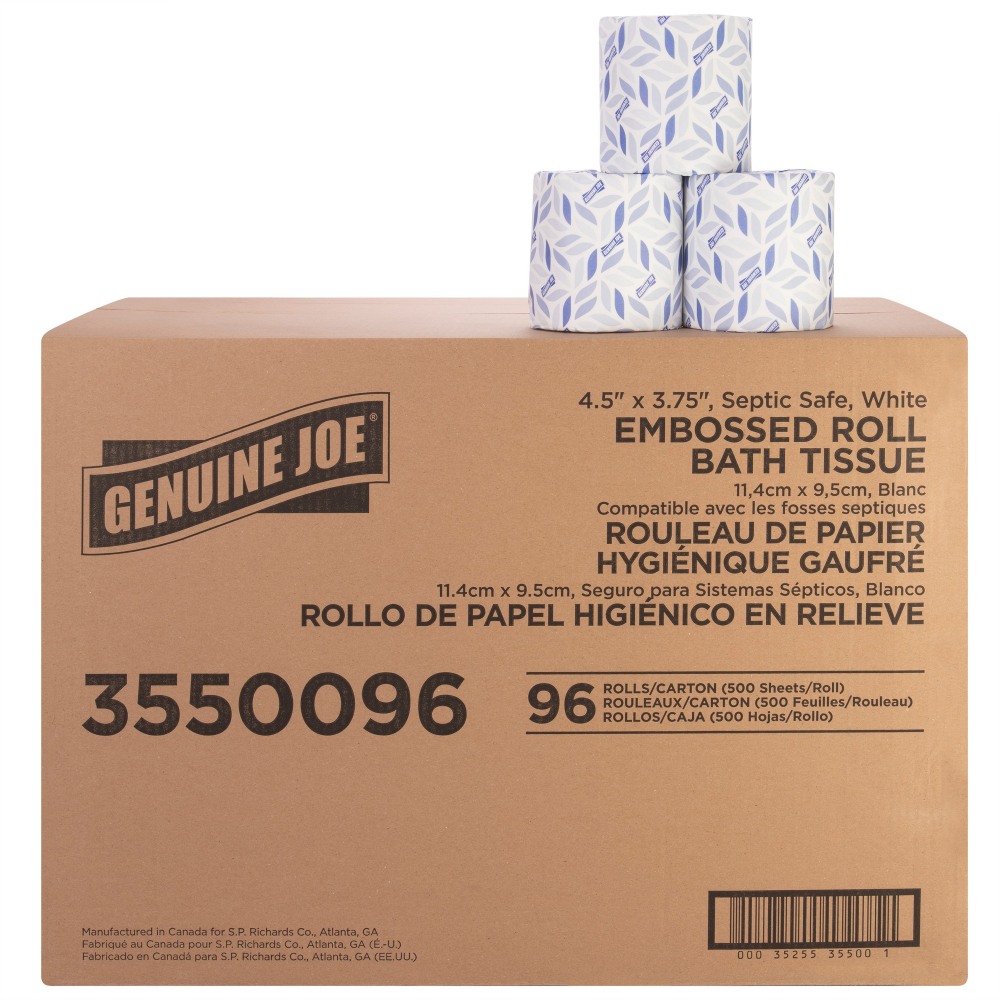 Genuine Joe 2-ply Bath Tissue - 2 Ply - 4.50inx3in - 500 Sheets/Roll - White - Fiber - Perforated, Absorbent, Soft - - 3550096 MPN:3550096