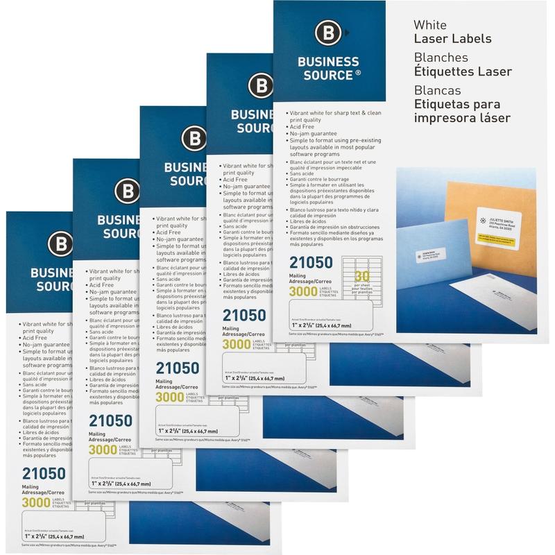 Business Source Bright White Premium-quality Address Labels - 1inx 2 5/8in - Permanent Adhesive - Rectangle - 21050CT MPN:21050CT