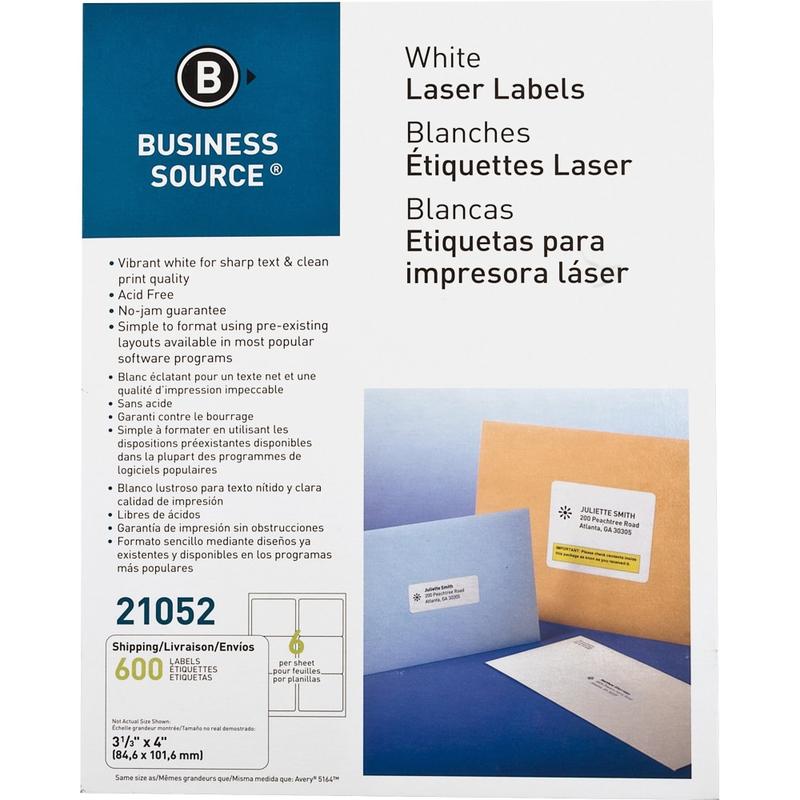 Business Source Bright White Premium-quality Address Labels - 3 1/3inx 4in - Permanent Adhesive - Rectangle - 21052 MPN:21052