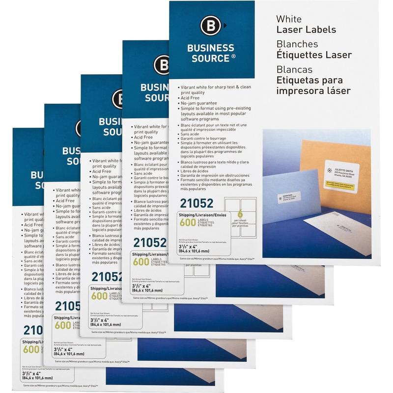 Business Source Bright White Premium-quality Address Labels - 3 1/3inx 4in - Permanent Adhesive - Rectangle - 21052CT MPN:21052CT