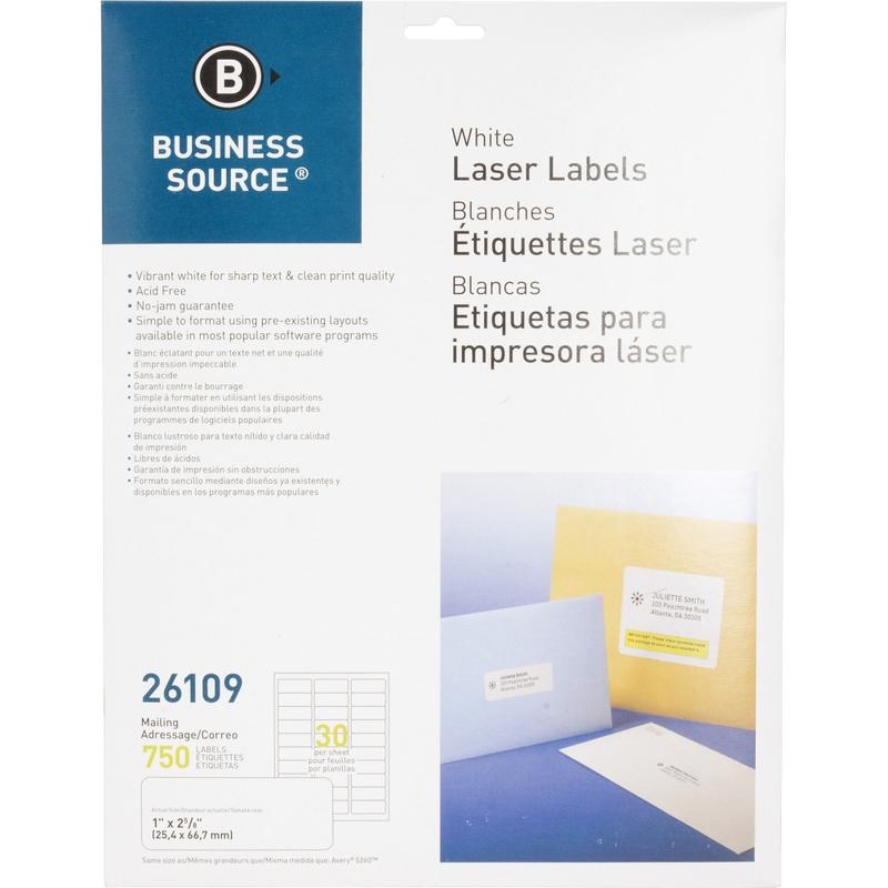 Business Source Bright White Premium-quality Address Labels - 1inx 2 5/8in - Permanent Adhesive - Rectangle - 26109 MPN:26109