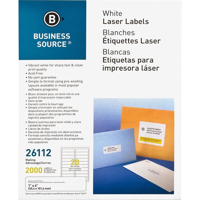 Business Source Bright White Premium-quality Address Labels - 1inx 4in - Permanent Adhesive - Rectangle - 26112 MPN:26112