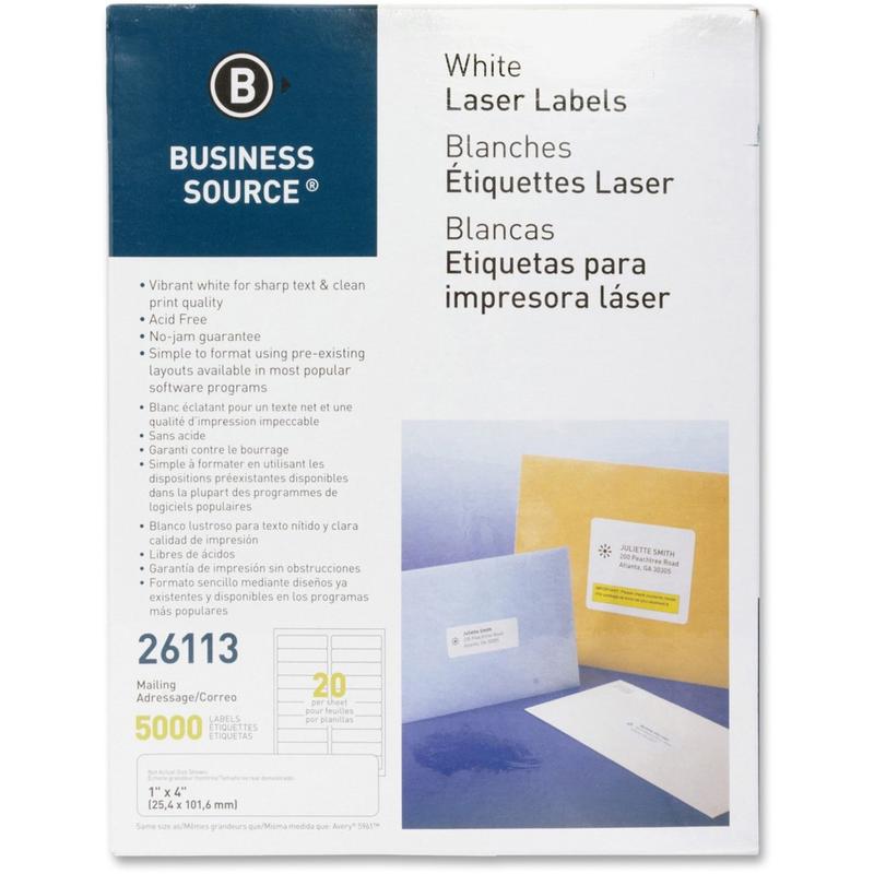 Business Source Bright White Premium-quality Address Labels - 1inx 4in - Permanent Adhesive - Rectangle - 26113 MPN:26113