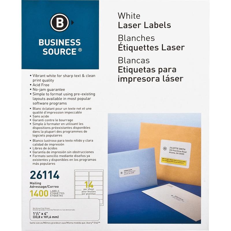 Business Source Bright White Premium-quality Address Labels - 1 1/3inx 4in - Permanent Adhesive - Rectangle - 26114 MPN:26114
