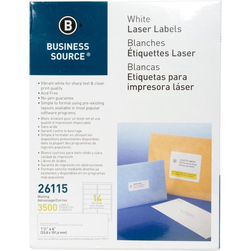 Business Source Bright White Premium-quality Address Labels - 1 1/3inx 4in - Permanent Adhesive - Rectangle - 26115 MPN:26115