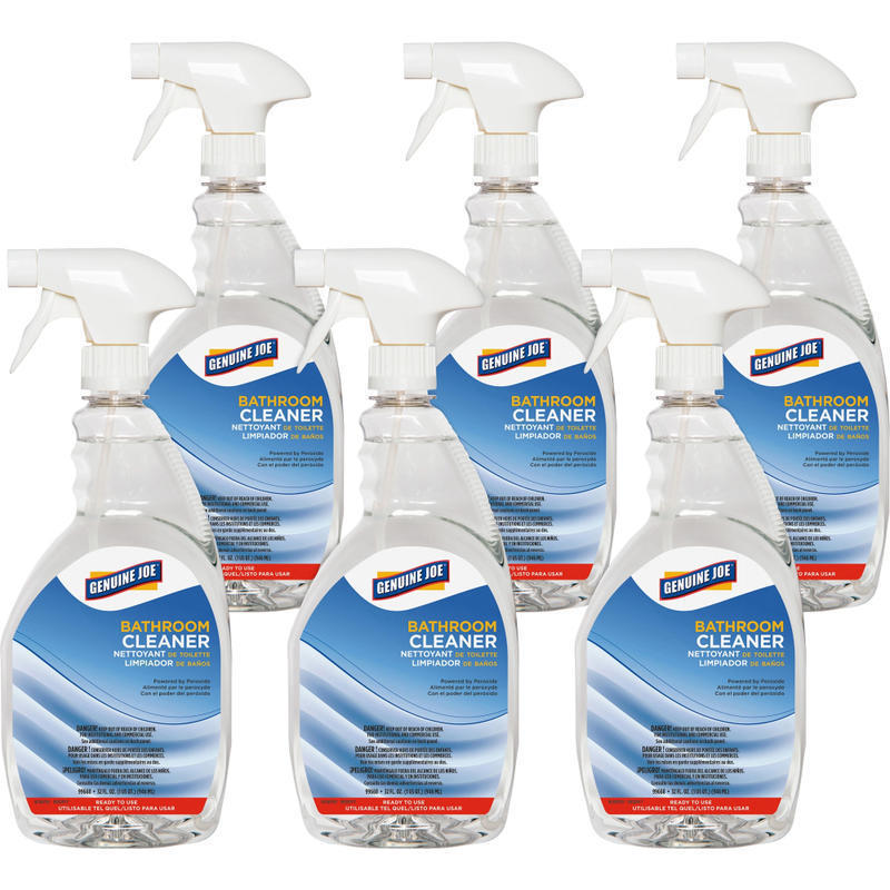 Genuine Joe Peroxide-Powered Bathroom Cleaner - Ready-To-Use - 32 fl oz (1 quart) - Recommended For: Soap Scum Remover - Clear - 6 / Carton MPN:99668CT