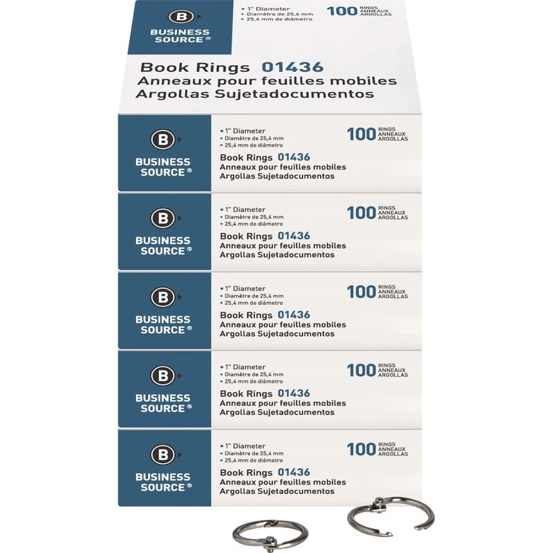 Business Source Standard Book Rings - 1in Diameter - Silver - Nickel Plated - 500 / Bundle MPN:01436BD