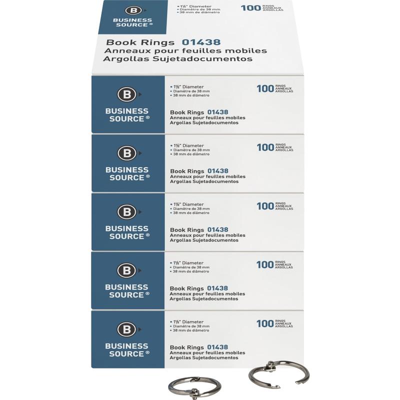 Business Source Standard Book Rings - 1.5in Diameter - Silver - Nickel Plated - 500 / Bundle MPN:01438BD