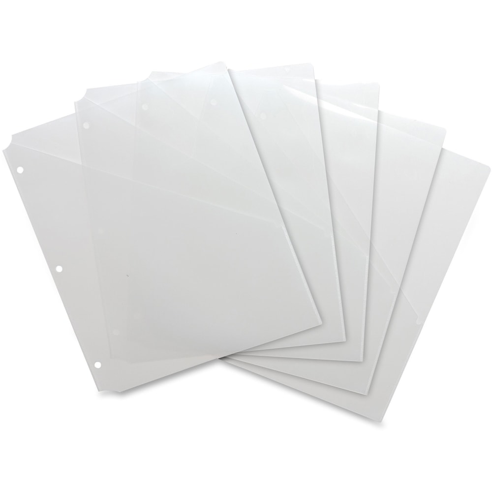 Business Source Poly Binder Pockets - 40 x Sheet Capacity - For Letter 8 1/2in x 11in Sheet - 3 x Holes - Rectangular - Clear - Polypropylene - 5 / Pack MPN:32375