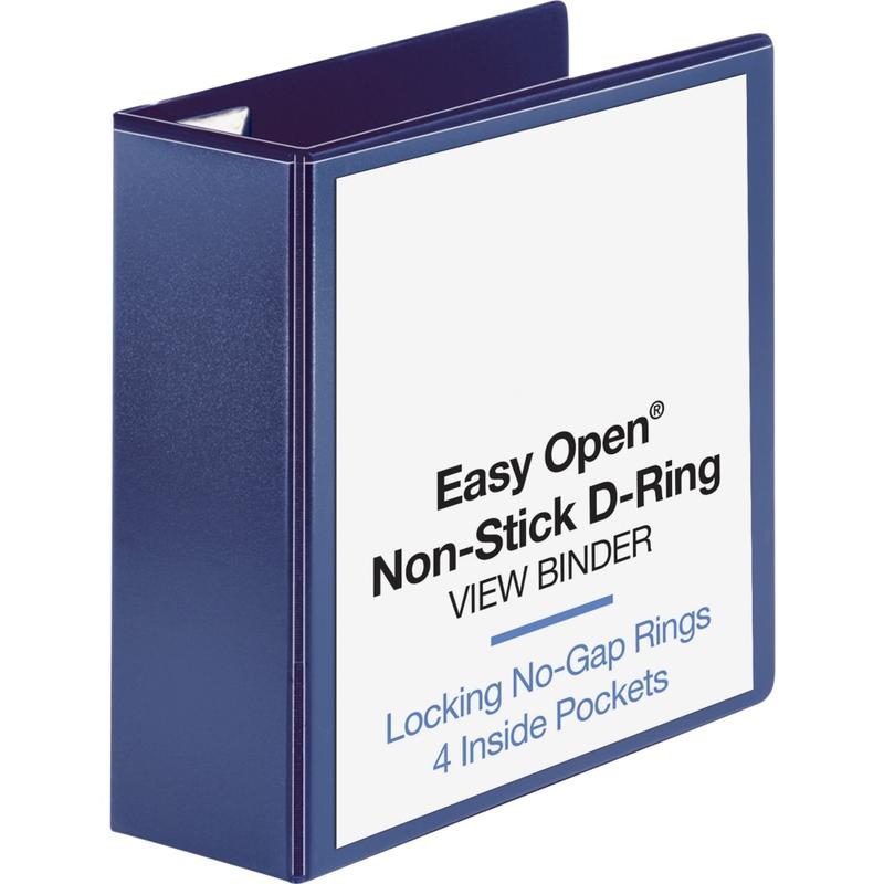 Business Source Easy-Open View 3-Ring Binder, 4in D-Rings, Navy MPN:26977