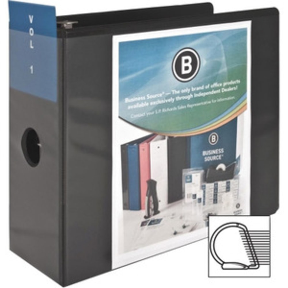 Business Source Basic View 3-Ring Binder, 5in Round Rings, Black MPN:28451
