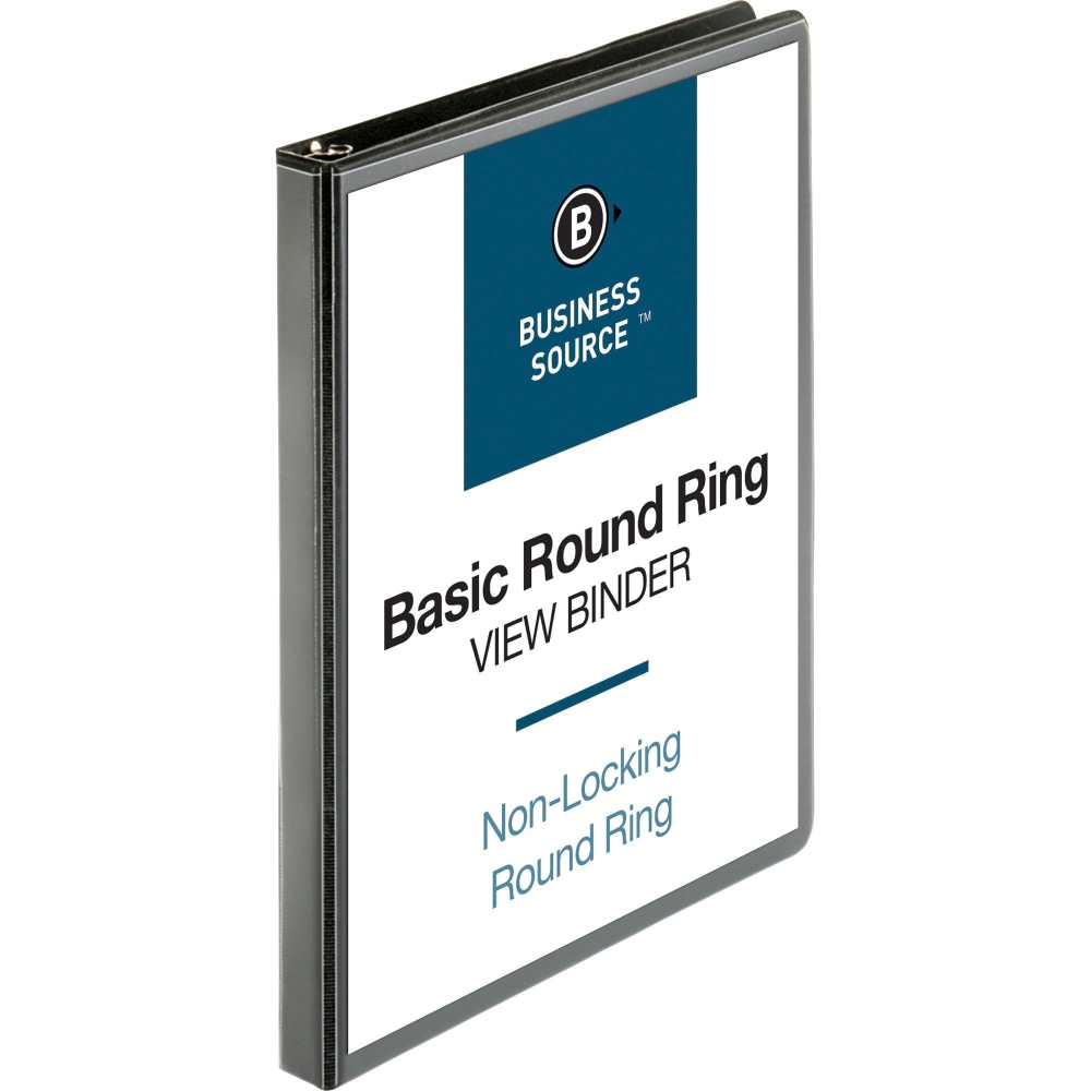 Business Source View 3-Ring Binder, 1/2in Round Rings, Black MPN:09950