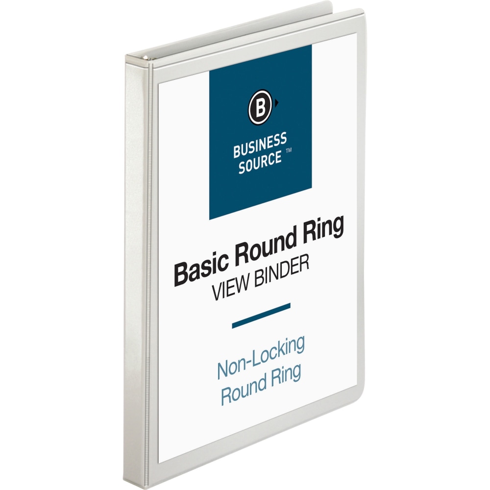 Business Source View 3-Ring Binder, 1/2in Round Rings, White MPN:09951