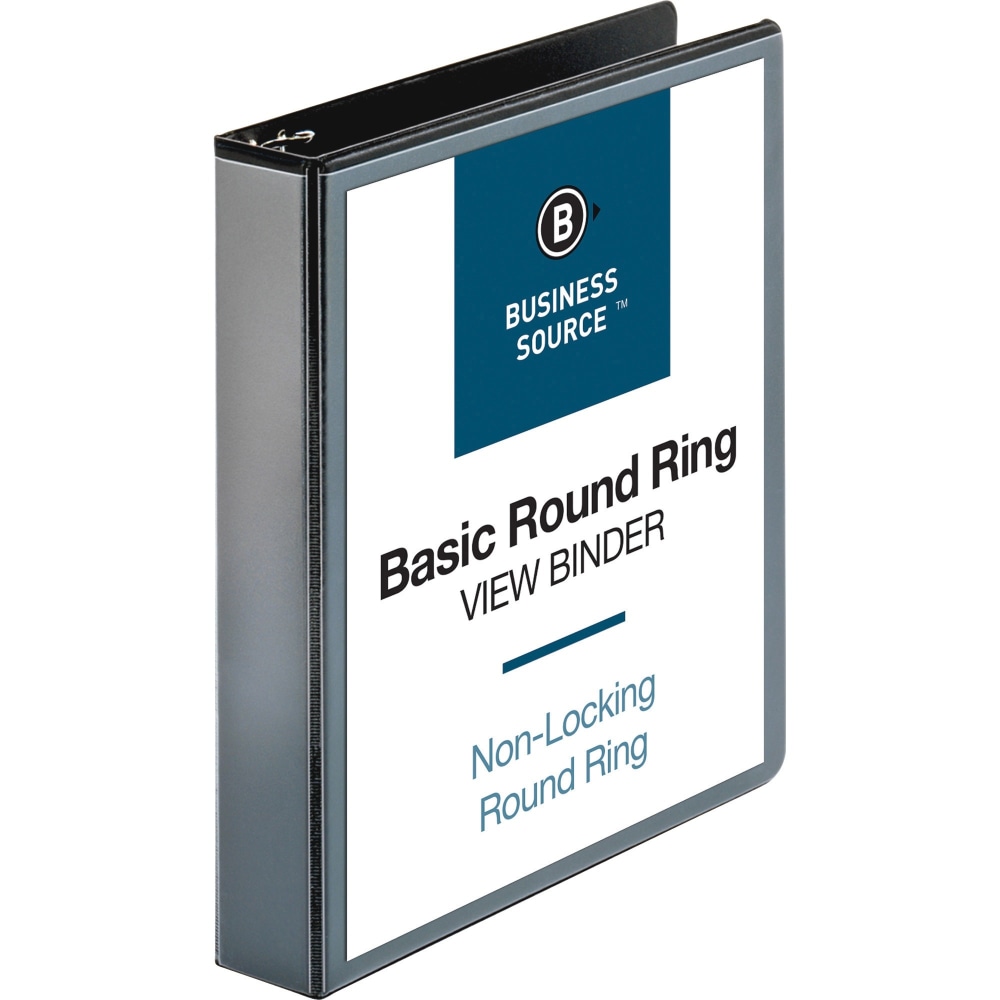 Business Source View 3-Ring Binder, 1 1/2in Round Rings, Black MPN:09954