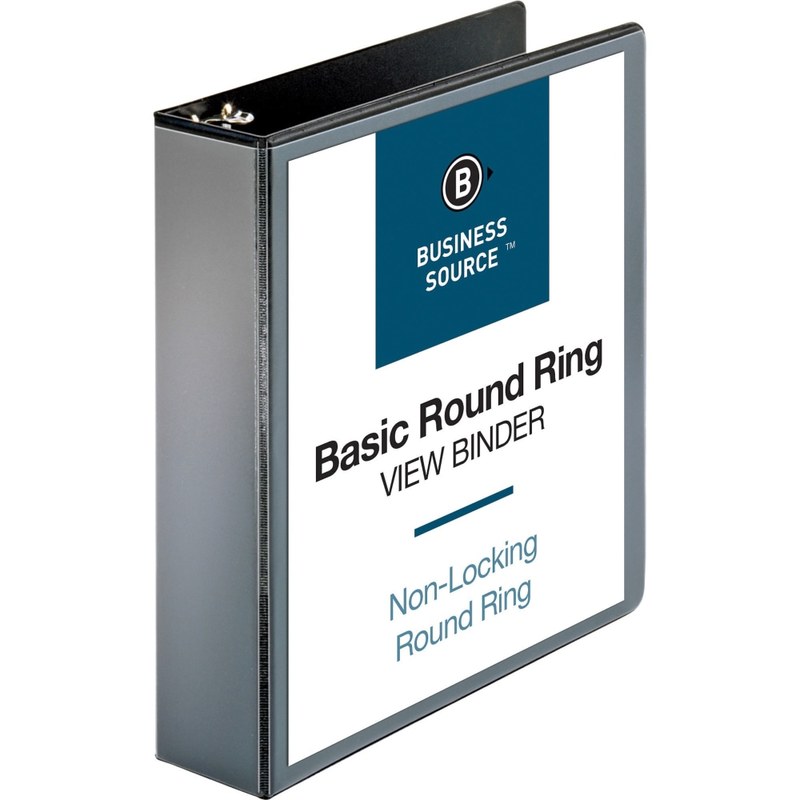 Business Source View 3-Ring Binder, 2in Round Rings, Black MPN:09956
