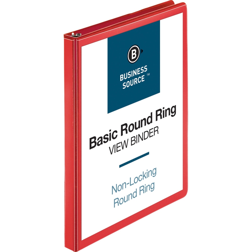 Business Source Round Ring Binder, 1/2in Ring, 8 1/2in x 11in, Red MPN:09965